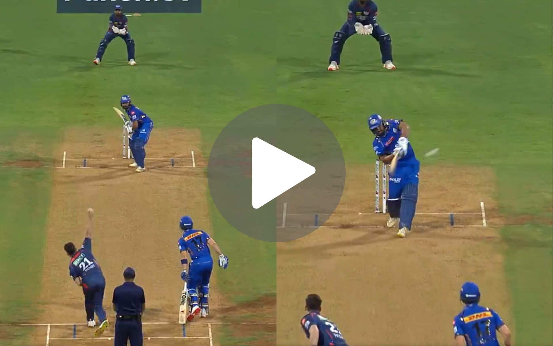 [Watch] Vintage Rohit Sharma Erupts Wankhede By 'Bludgeoning' Double Sixes In MI Vs LSG